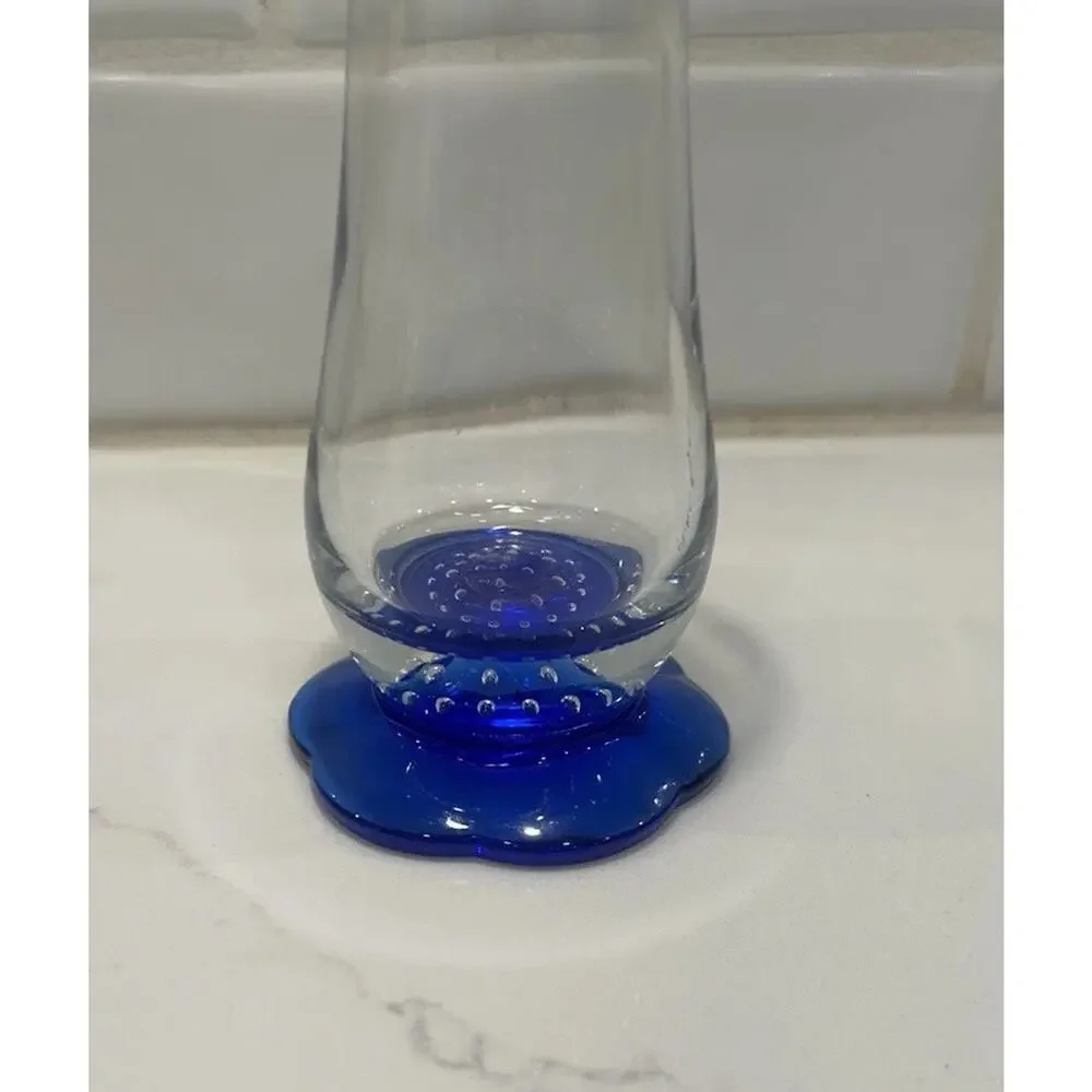 Italian Bormioli Rocco Vase 7.5” Cobalt Blue Flower Shape Base Controlled Bubble